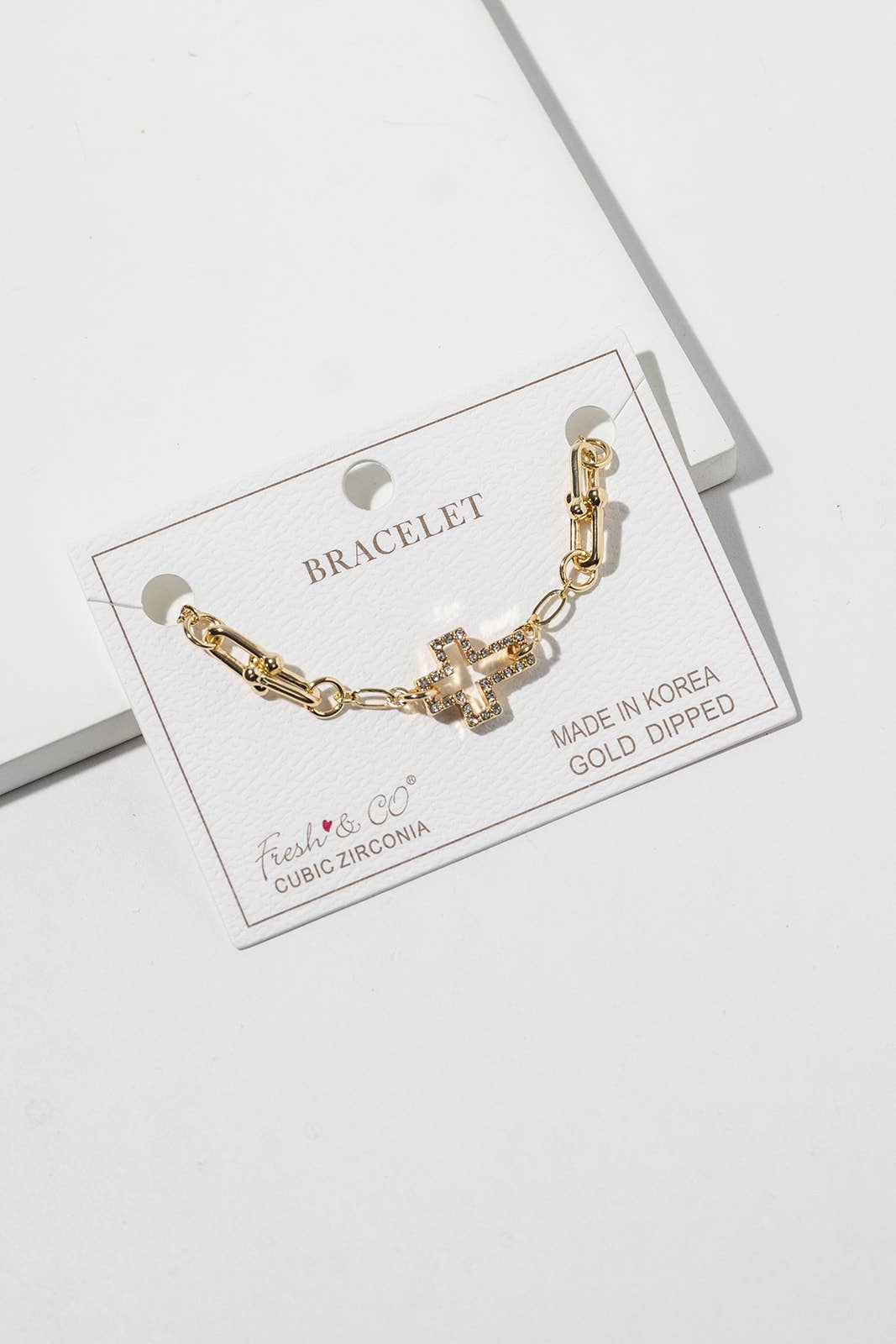 Cubic Zirconia Cross Charm Link Chain Bracelet