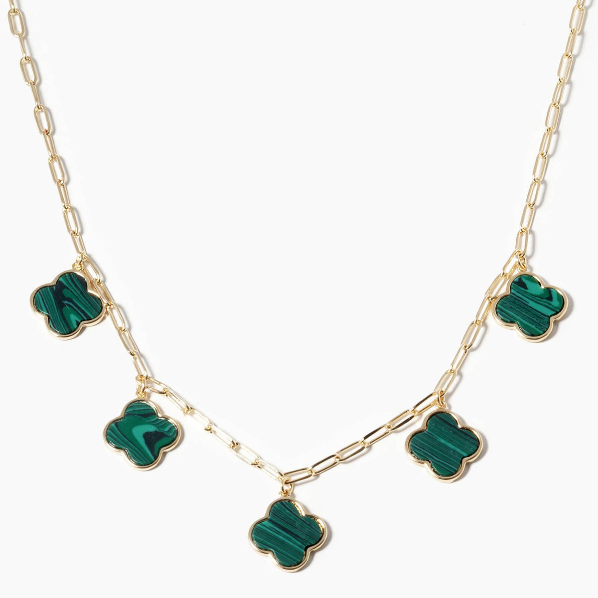 5-Clover Charm Paperclip Link Station Necklace
