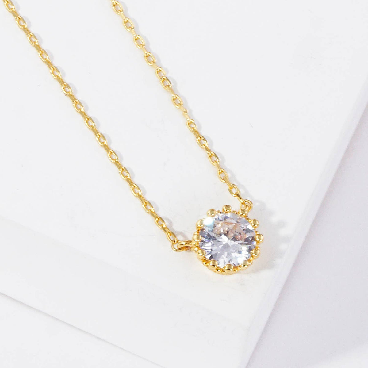 Minimalist Round Solitaire CZ Pendant Necklace