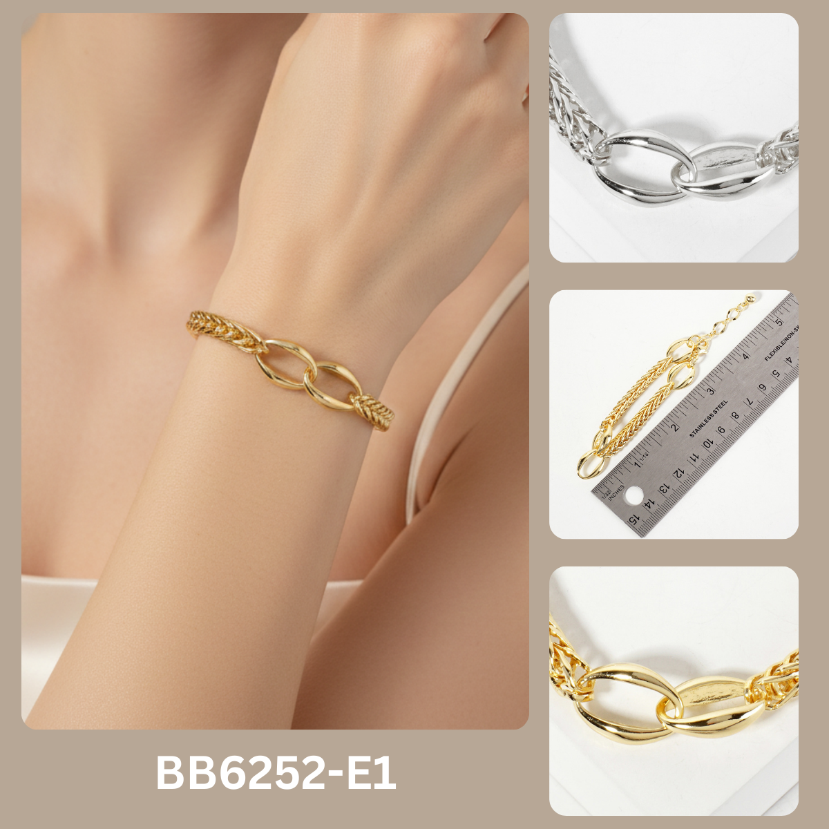 Mixed Texture Oval Link Bracelet