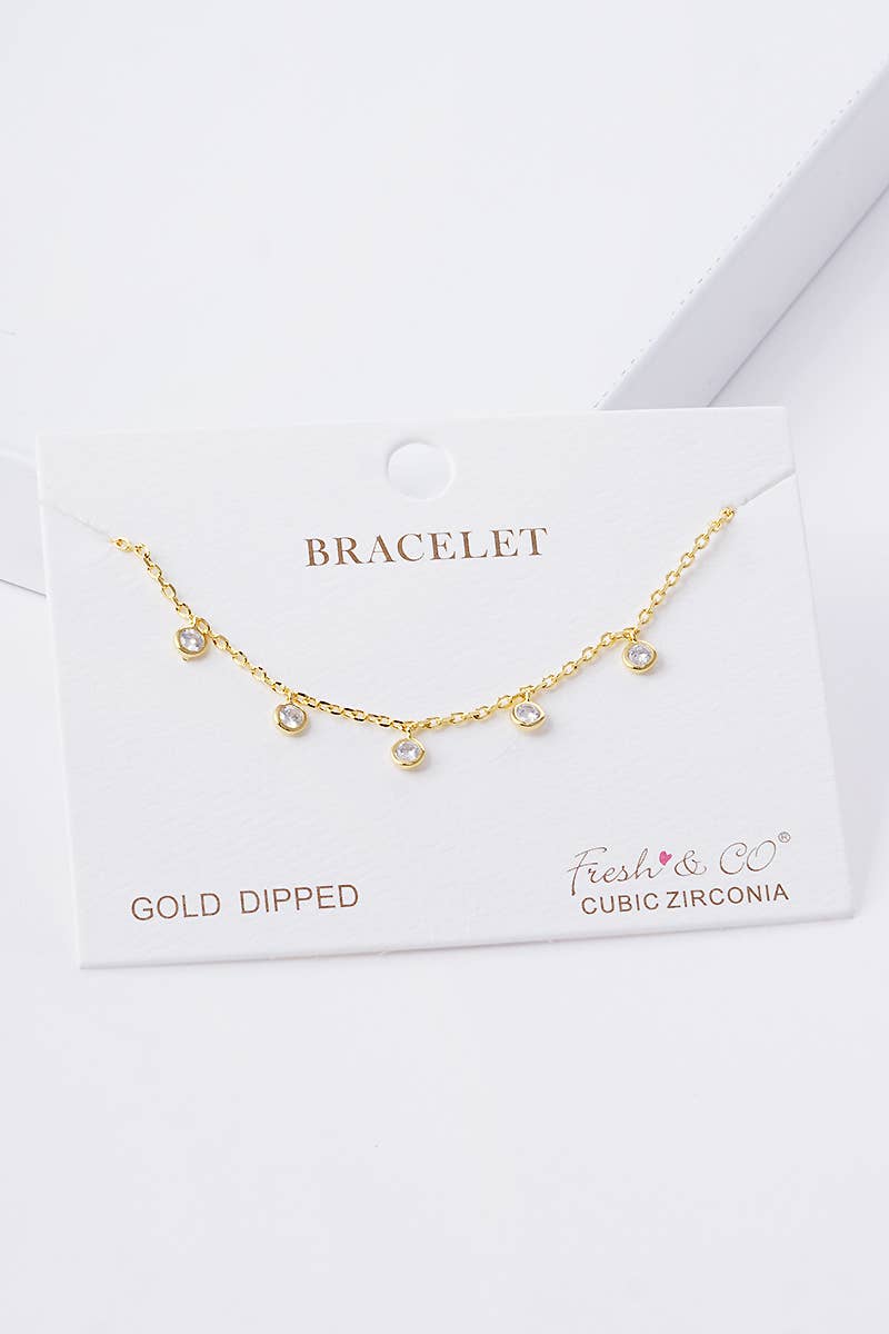 Bezel Cubic Zirconia Station Dangle Bracelet