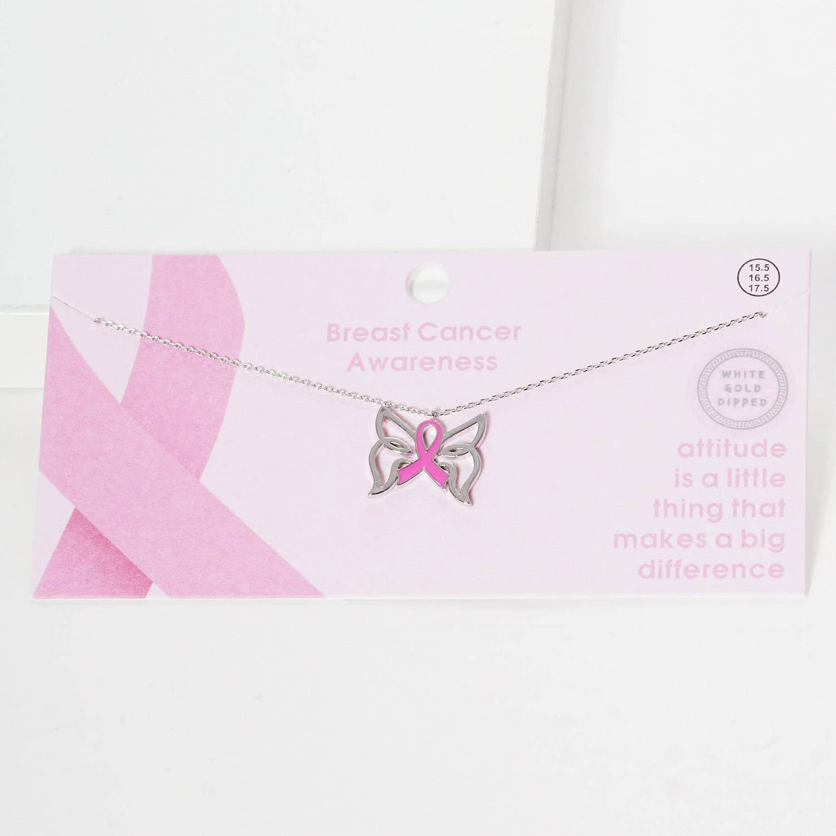 Breast Cancer Awareness Butterfly Wing Ribbon Necklace