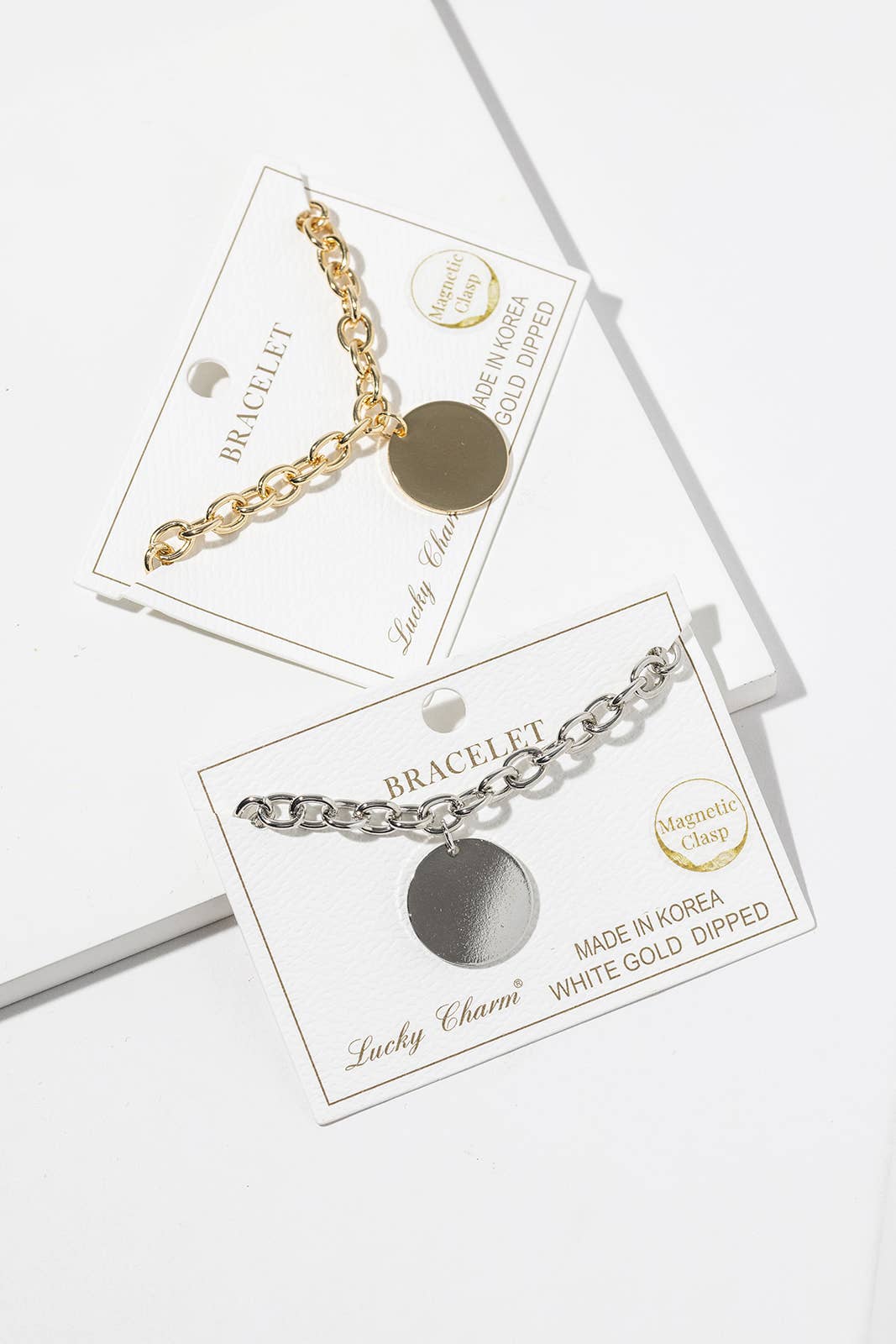 Minimalist Magnetic Clasp Round Disc Chain Bracelet