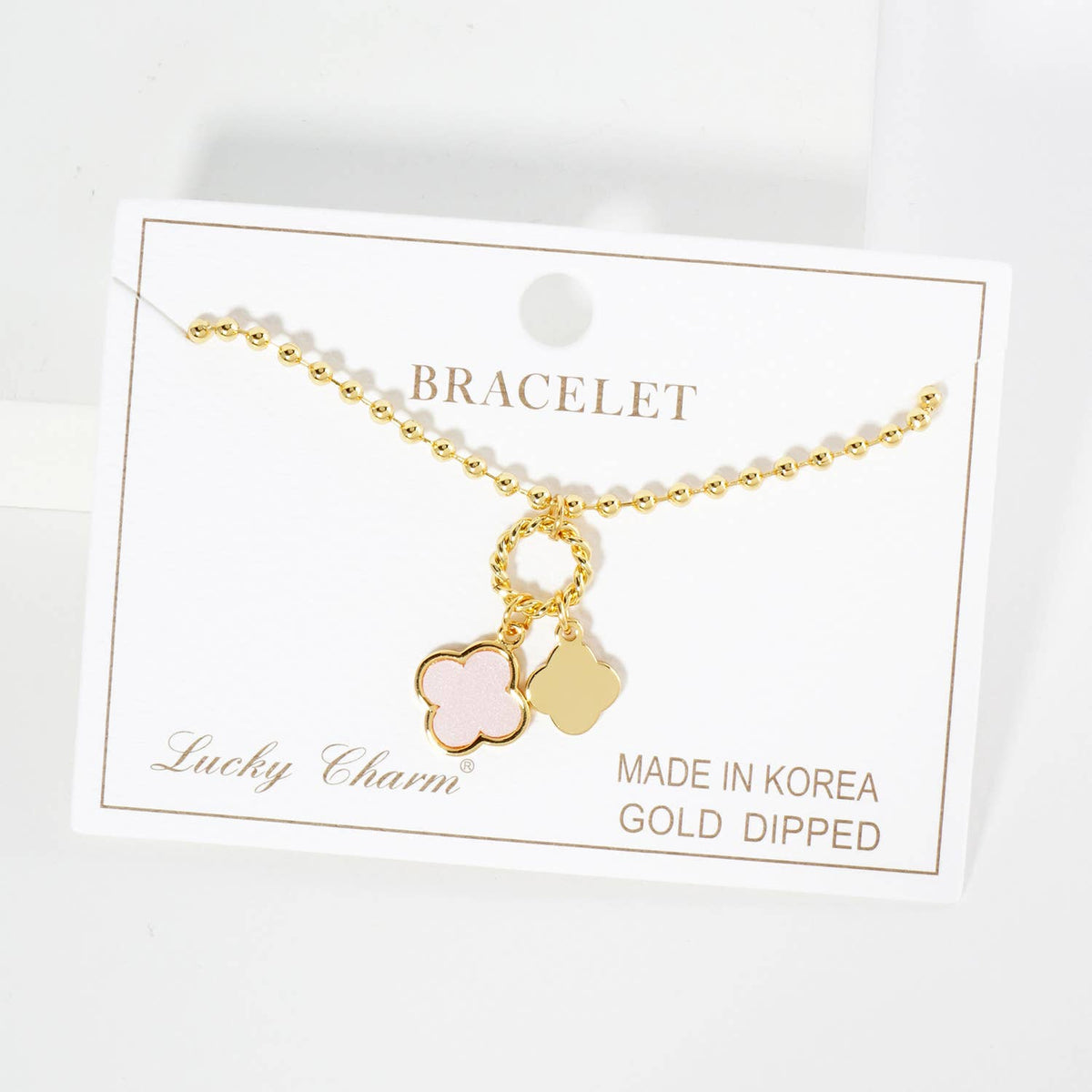 Dainty Double Clover Charm Beaded Bracelet