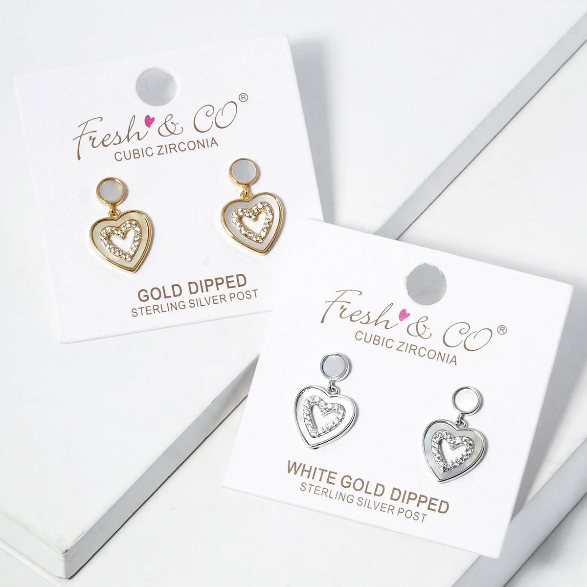 Heart Pave Cubic Zirconia Drop Earrings
