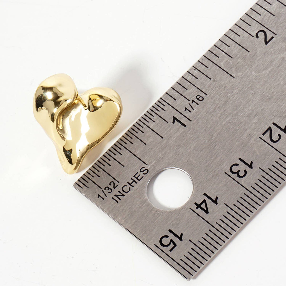Polished Brass Hand-Pressed Button Heart Stud Earrings
