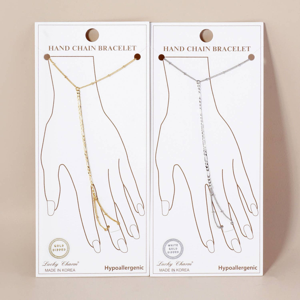 Bevelled Figaro-Chain Accents Brass Hand-Chain Bracelet