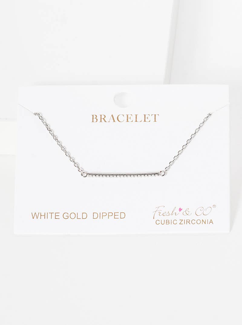 Dainty Cubic Zirconia Bar Chain Bracelet