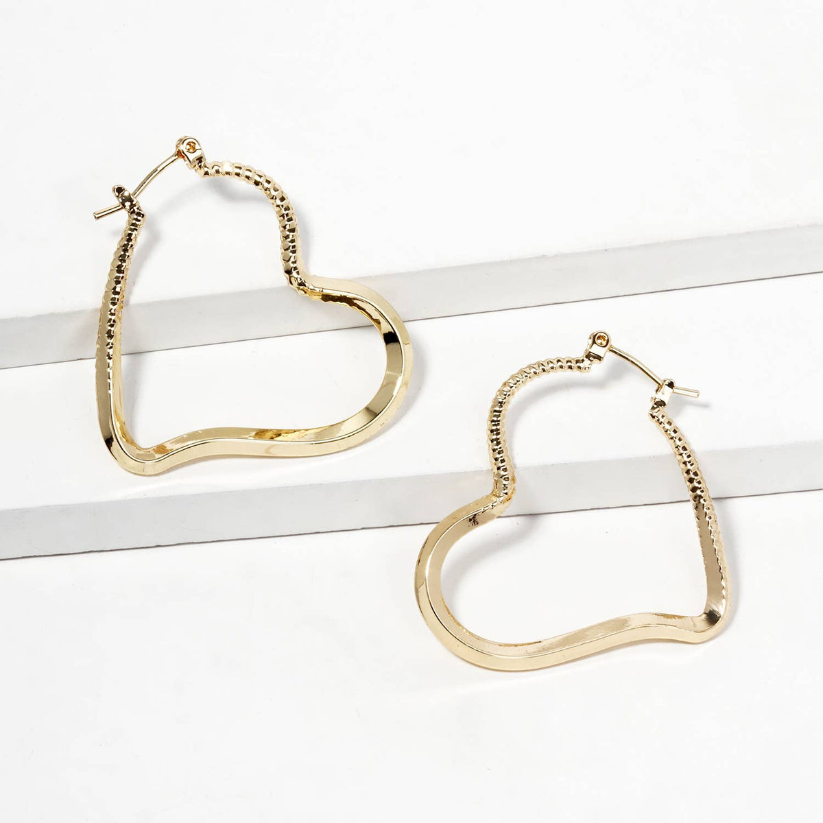 Textured Open Heart Hoop Earrings