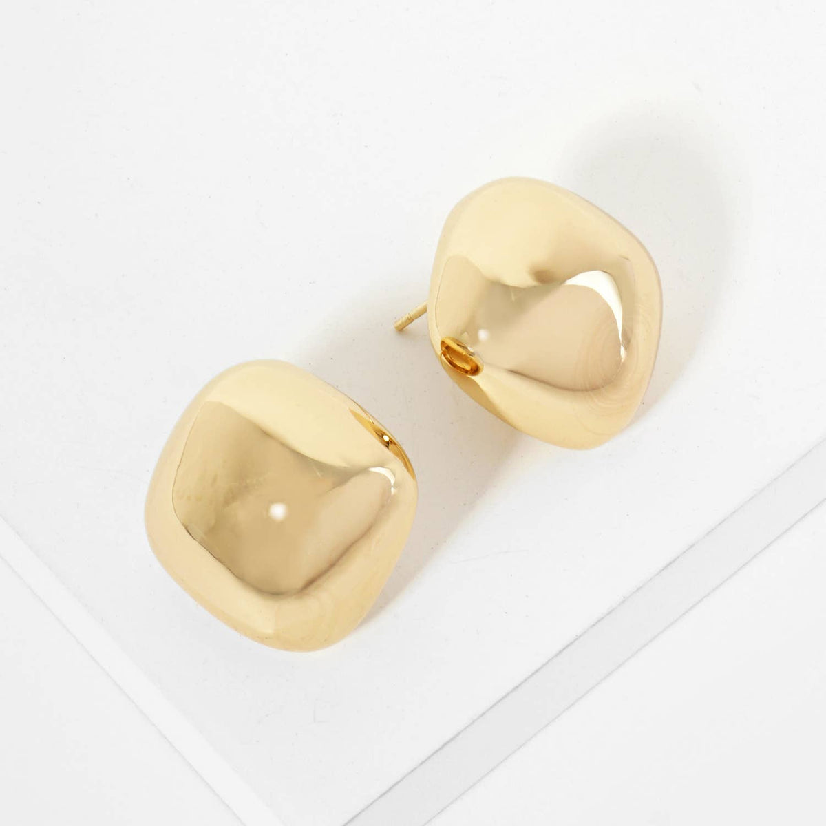 18K Gold Dipped 20mm Diamond Shape Button Stud Earrings