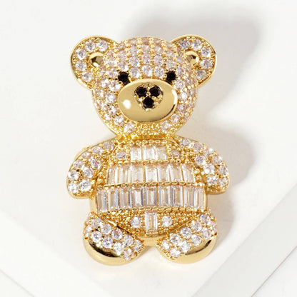 Teddy-Bear 18K-Gold-Dipped Brass Brooch