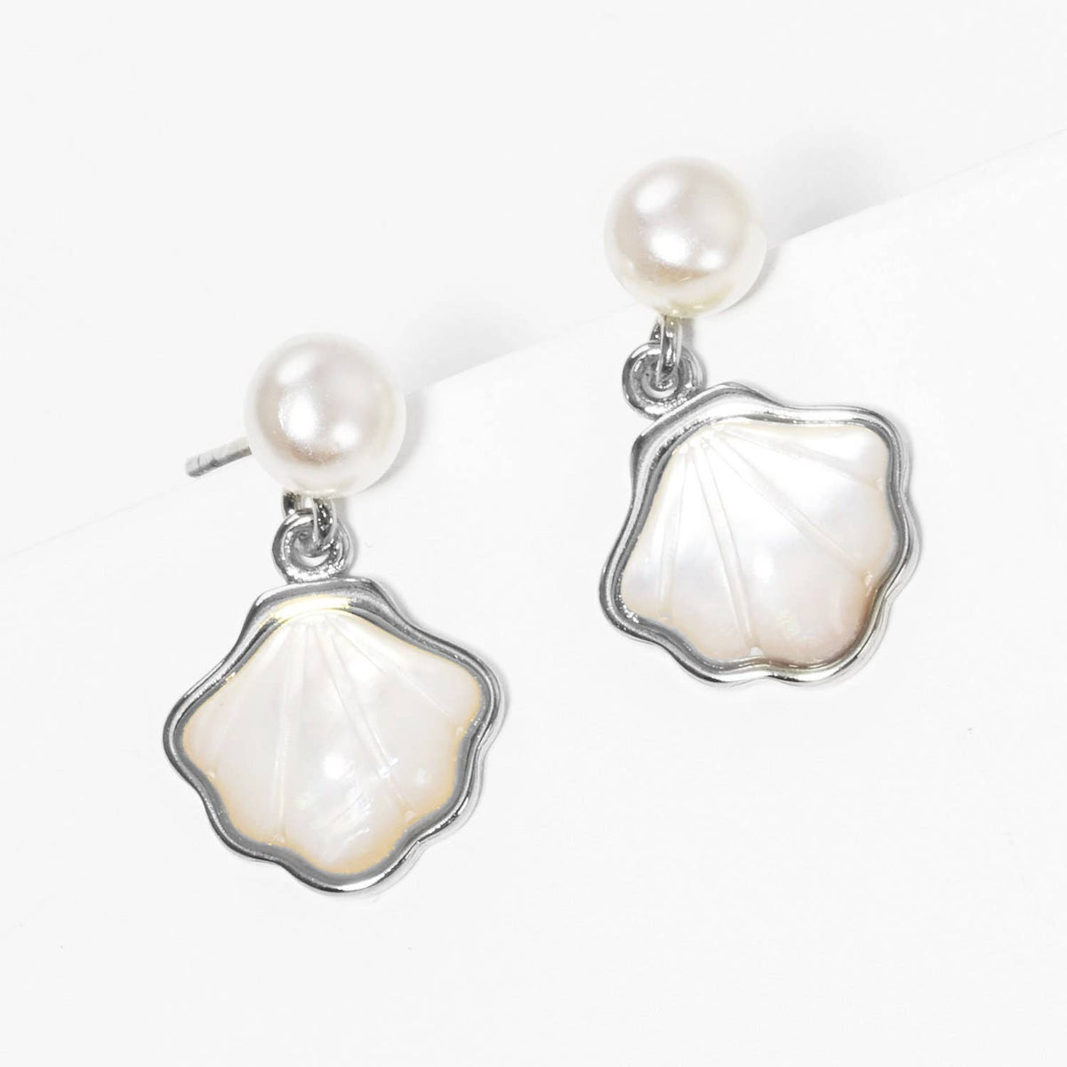 Gold Freshwater Pearl Seashell Dangle Earrings