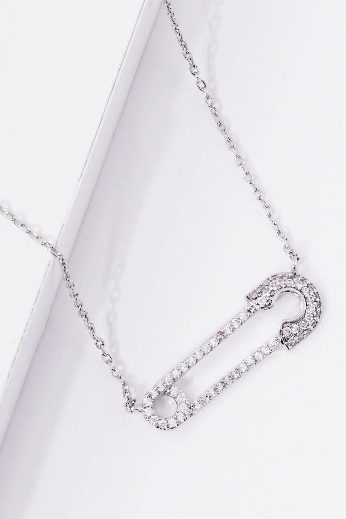 Gold Cubic Embedded Safety Pin Necklace