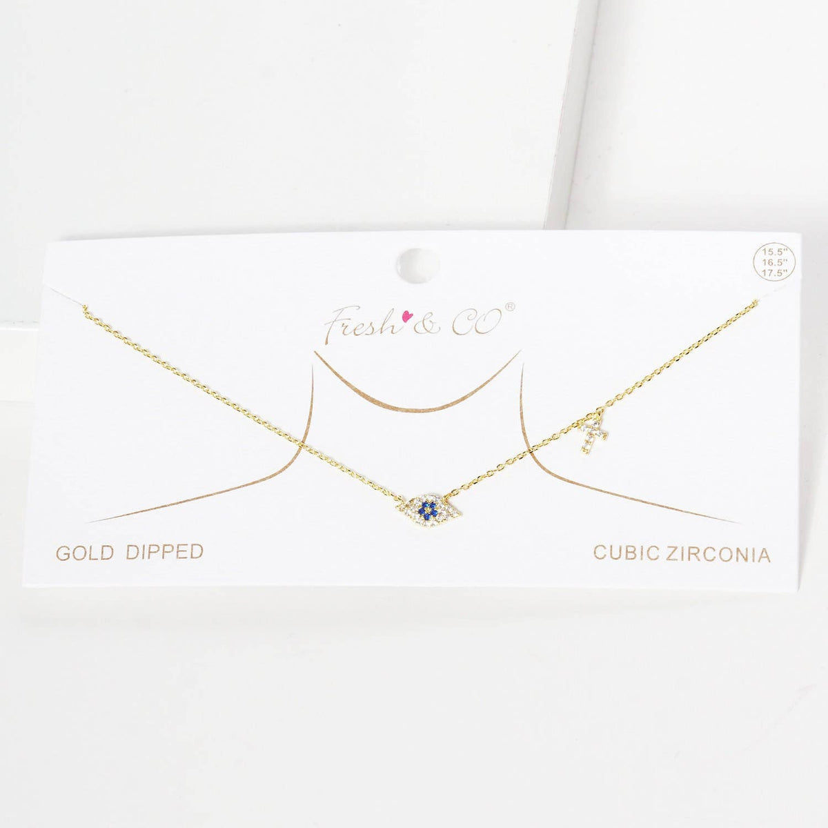 Gold Blue Evil Eye w/ Cross Necklace