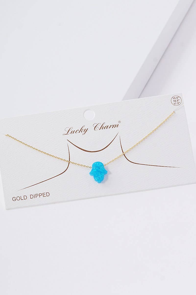 Gold Plated Opal Hasma Hand Necklace