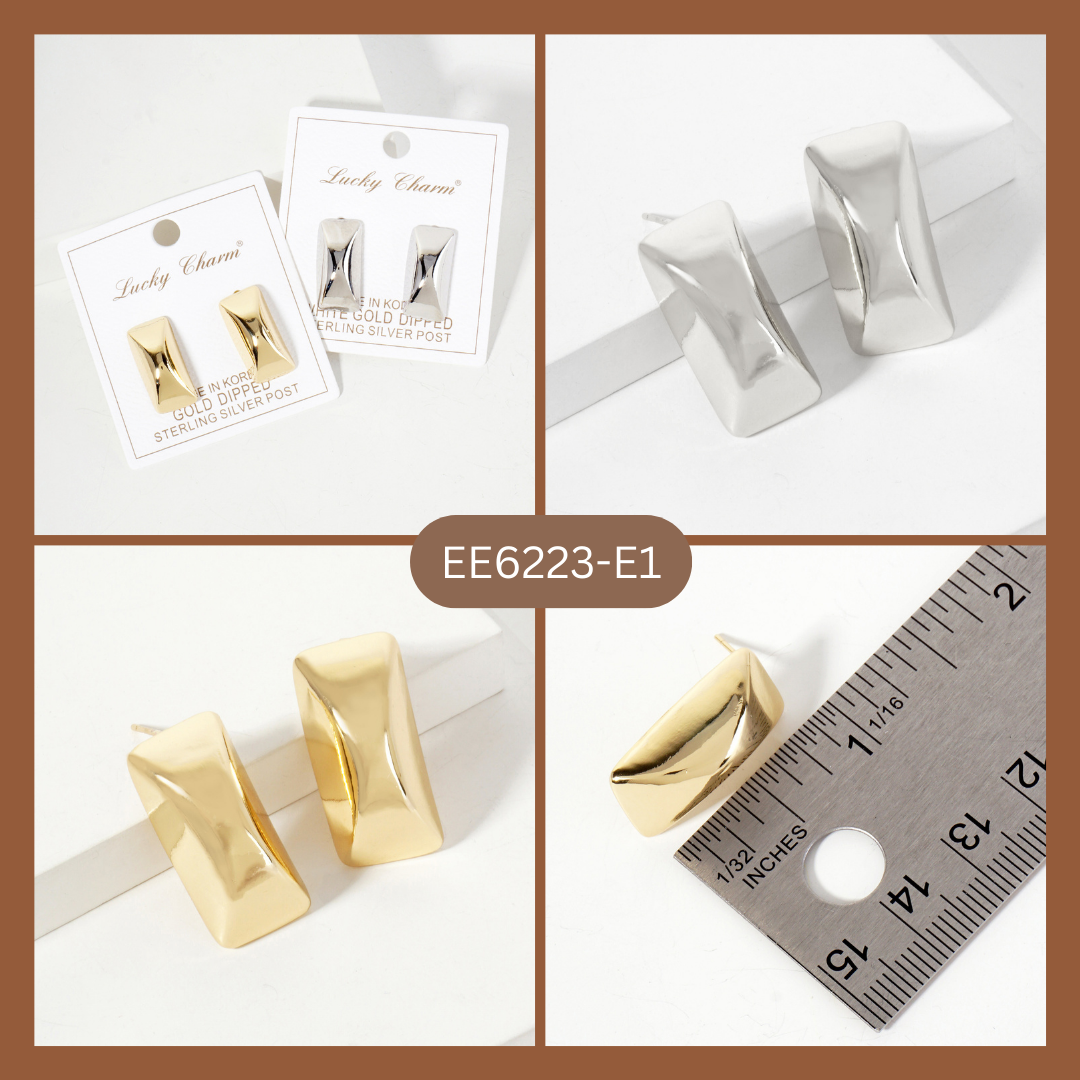 Rectangle with Center Corner 18K-Gold-Dipped Stud Earrings