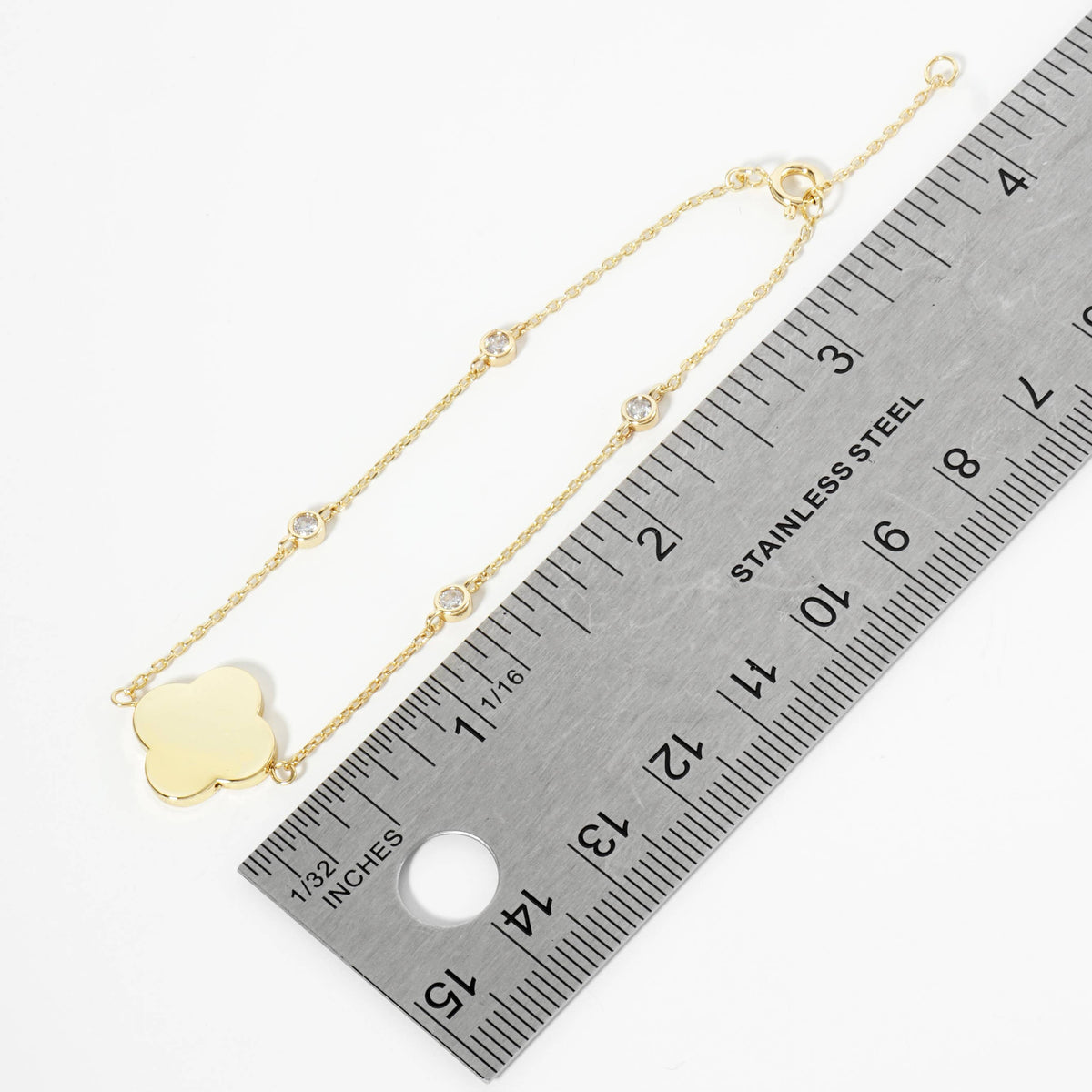 Dainty Clover Station Bracelet with CZ Accents