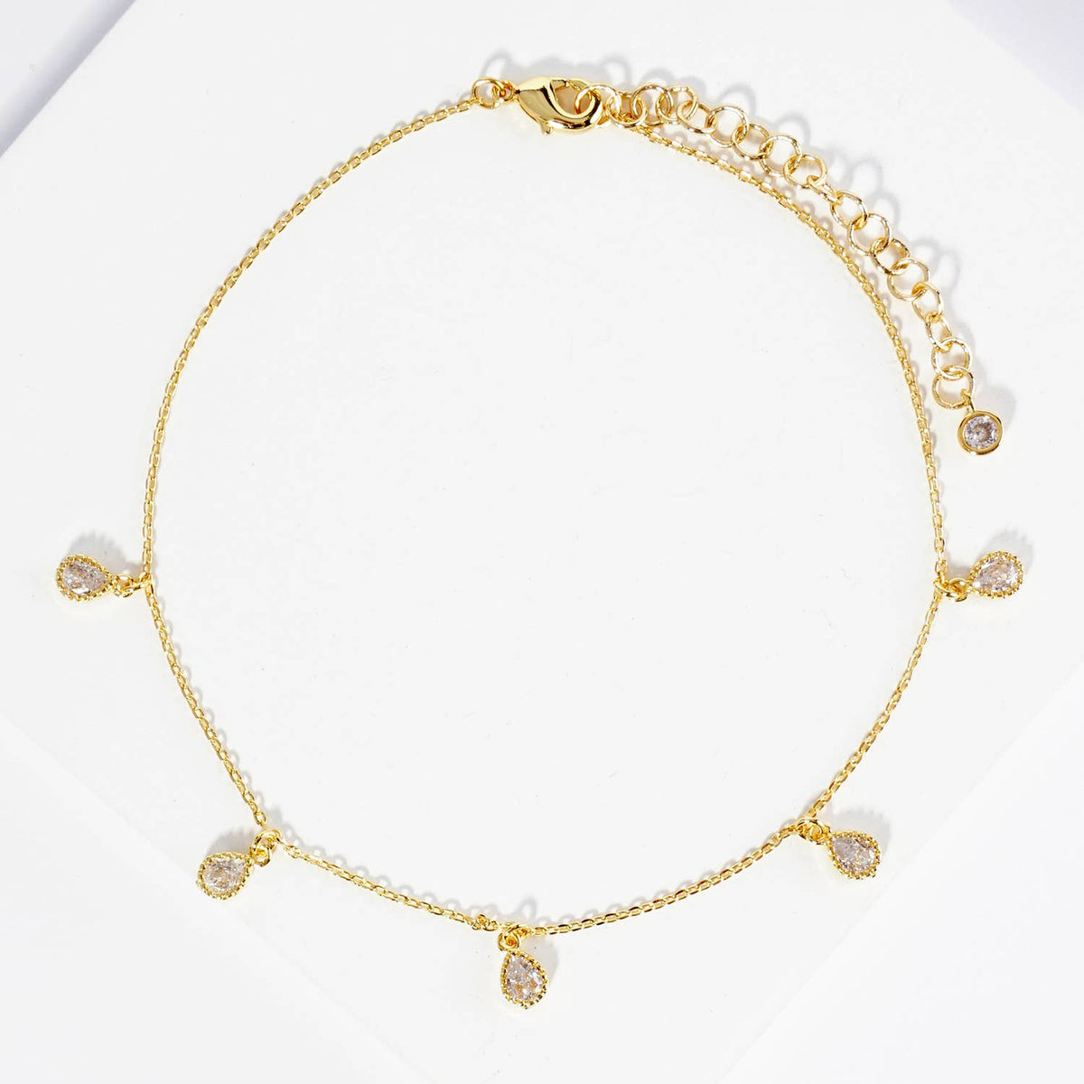 Teardrop Cubic Zirconia Dangle Anklet
