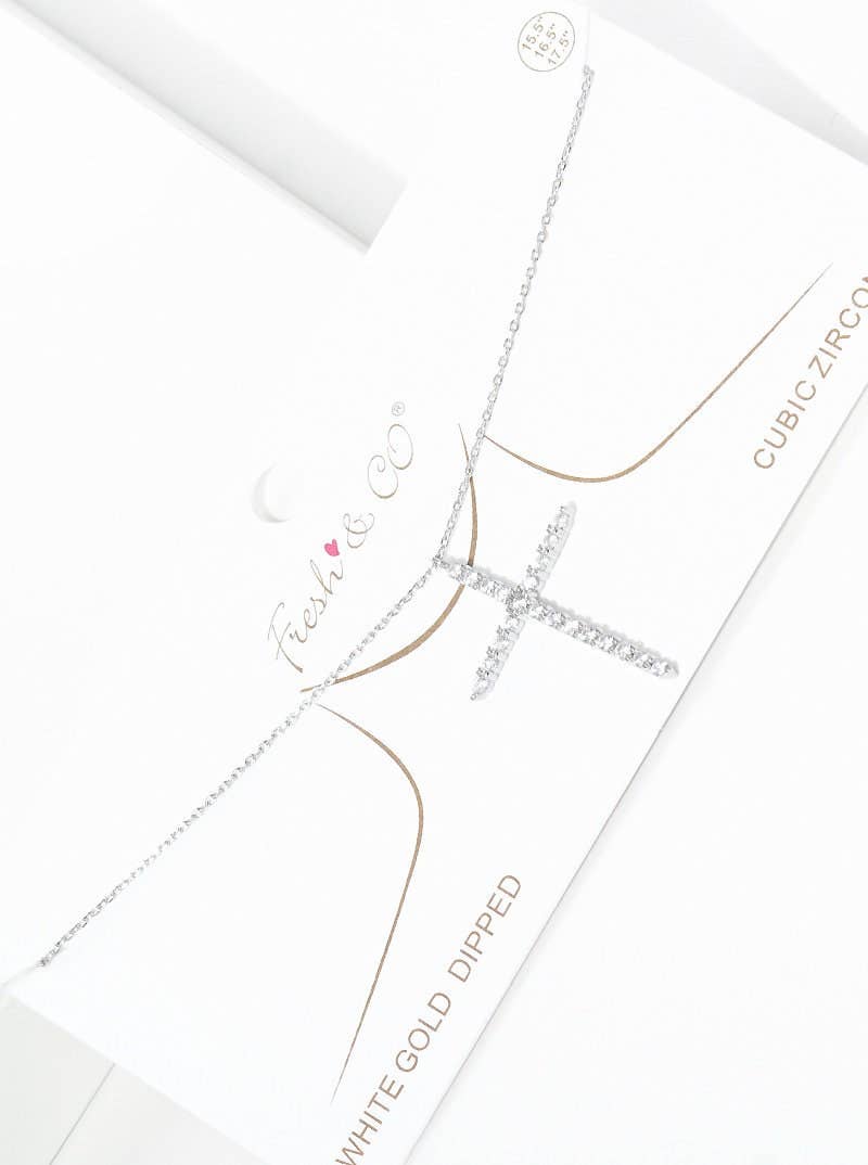 Gold Plated Round Cut Cubic Cross Necklace