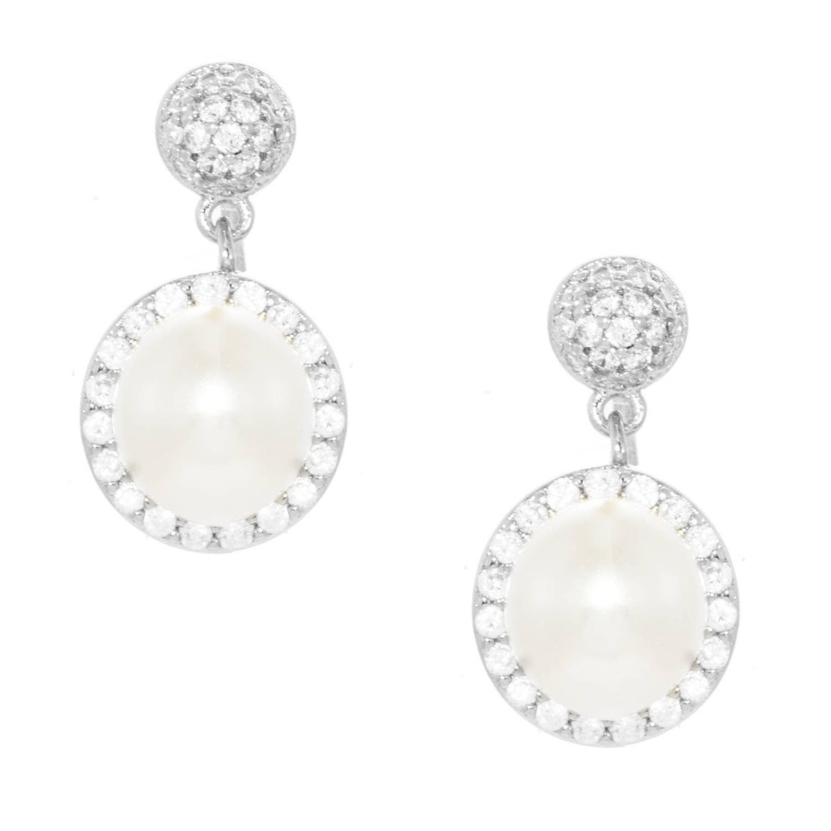 Pearl & Crystal Halo Bridesmaid Drop Earrings on Message Car