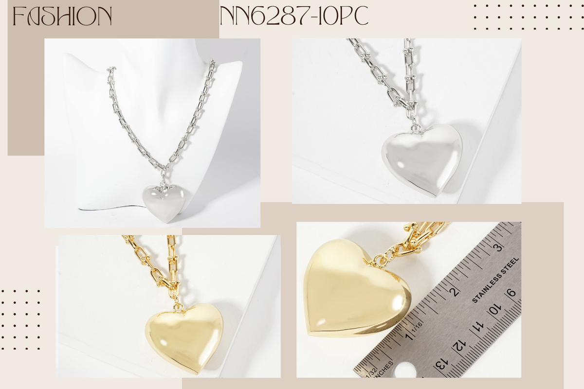 Polished Brass Puffy Heart Pendant HardWear-Chain Necklace