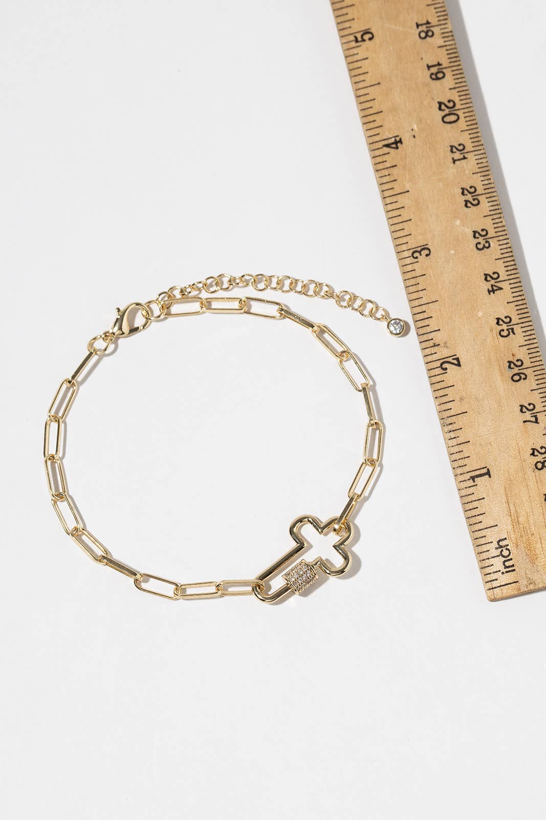 Cubic Zirconia Carabiner CROSS Paperclip Chain Anklet