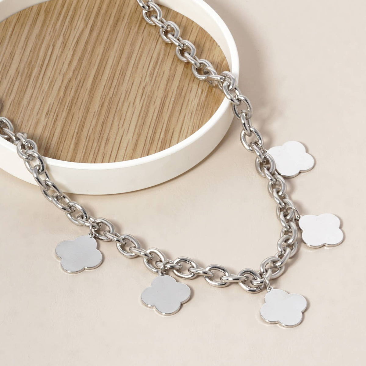 Gold and Silver Clover Charm Chunky Link Chain Necklace