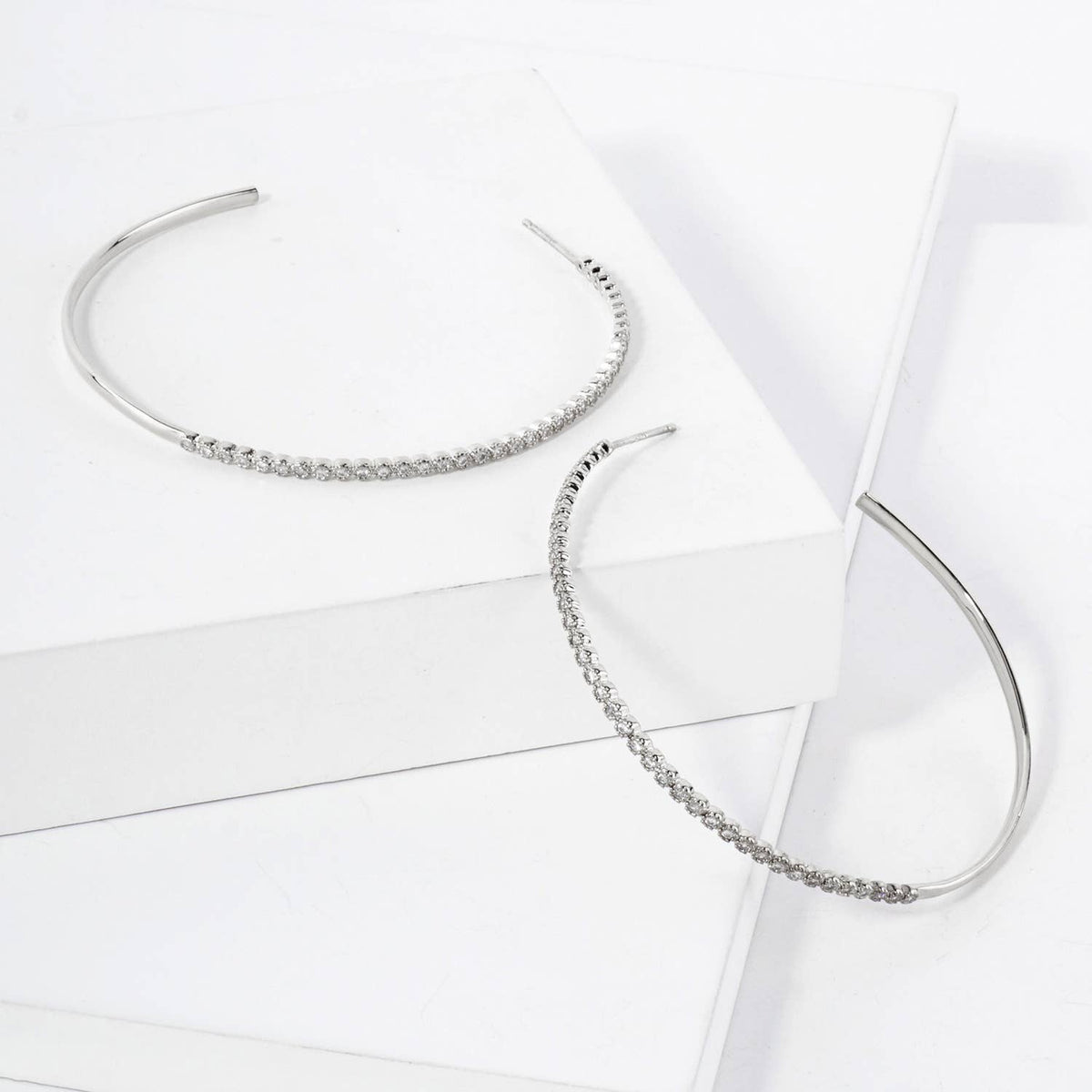 60mm Hoop Earrings with Half CZ Stone Accents Earring.
