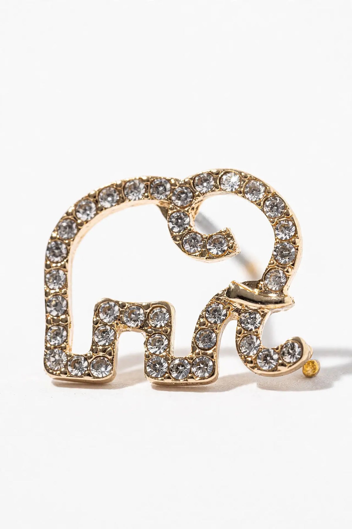 Crystal Elephant Stud Earrings – Open-Outline Elephant, Gold