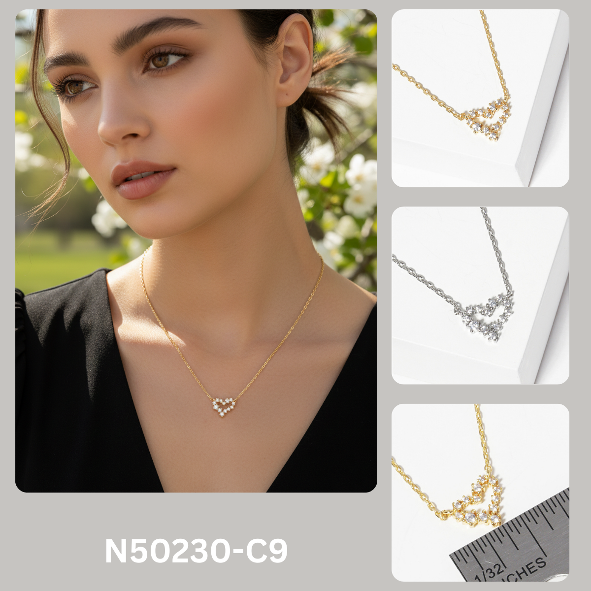 Minimalist Dainty Pave CZ Open Heart Necklace
