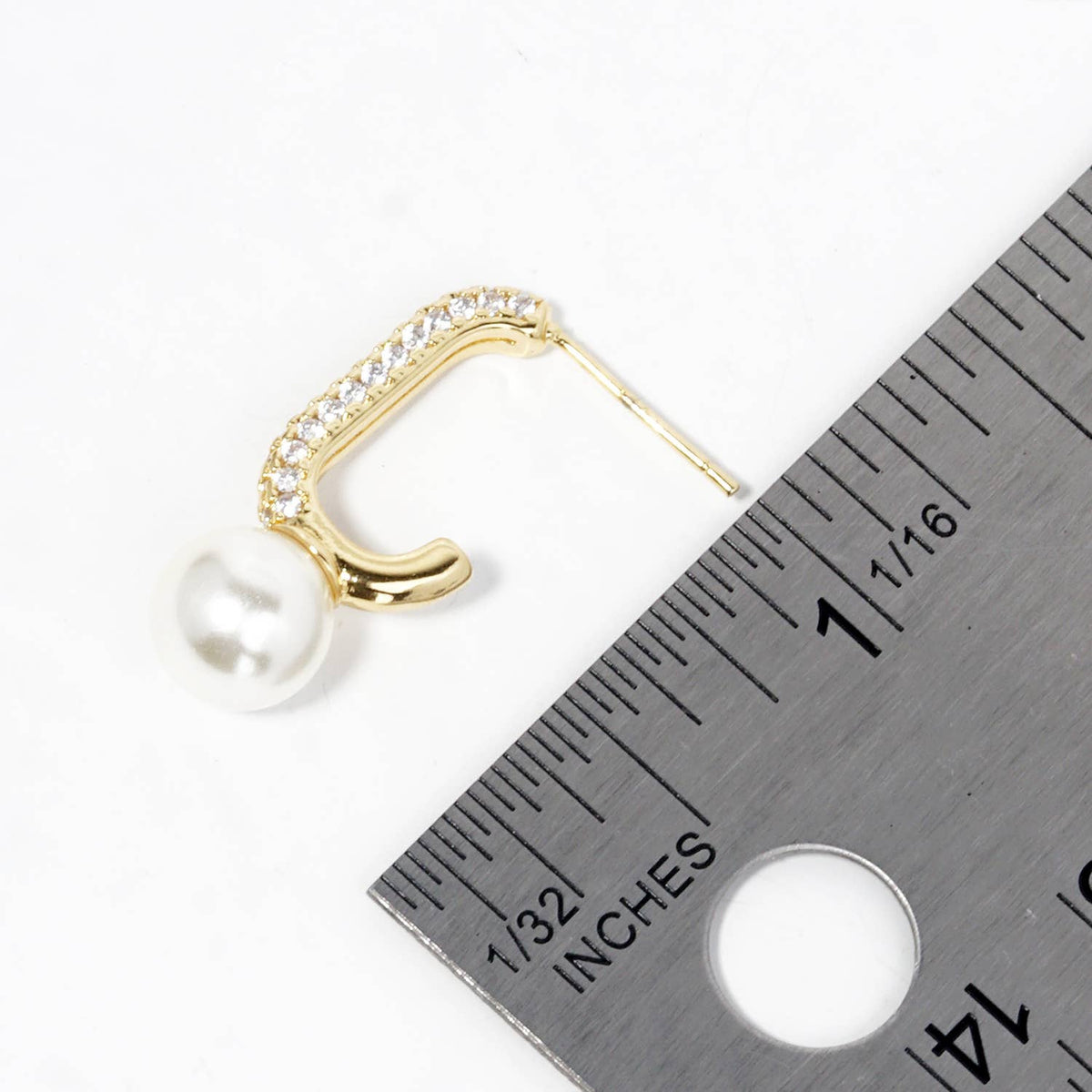 Cubic Zirconia Pave and Pearl Drop Hoop Earrings