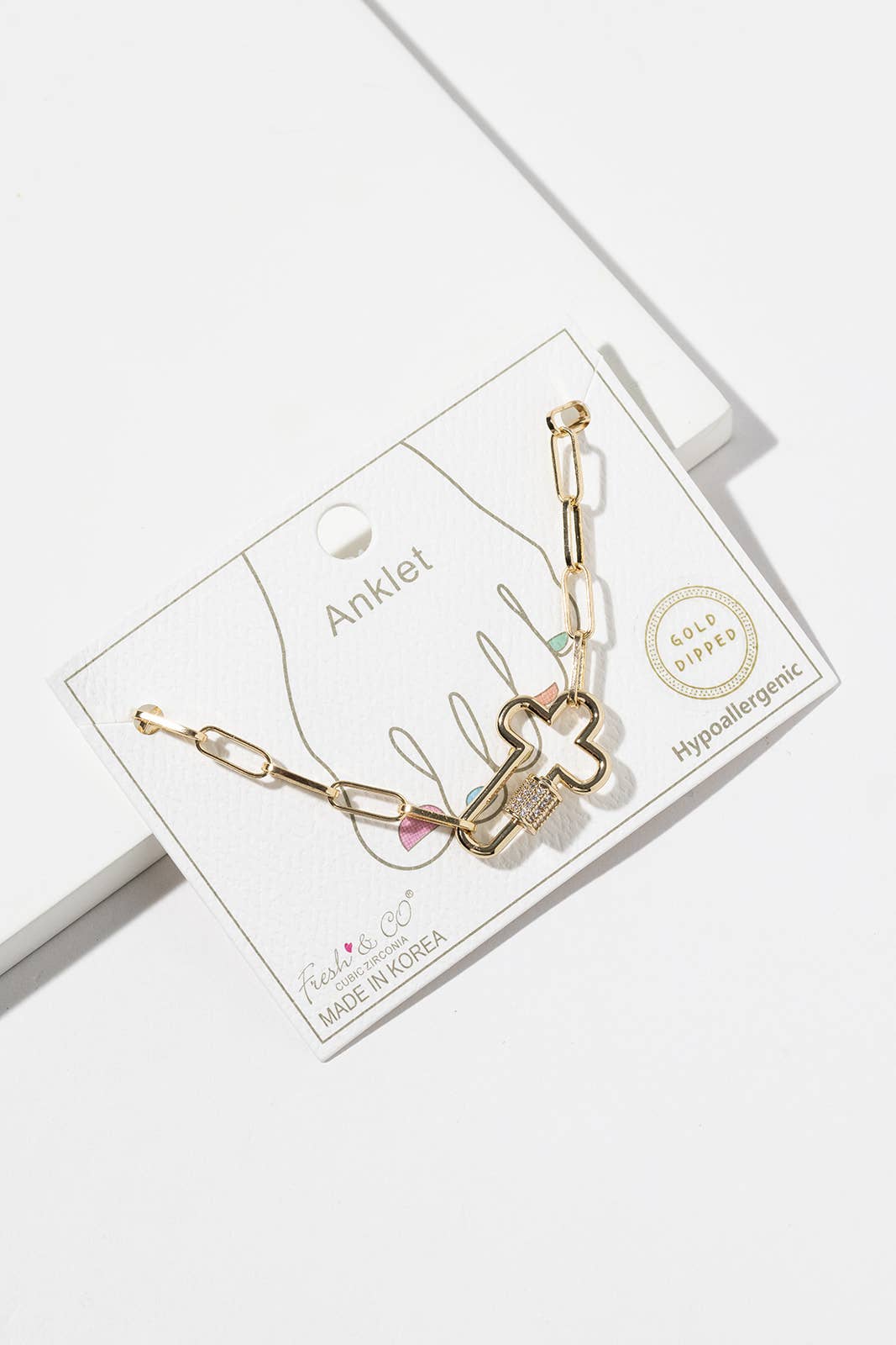 Cubic Zirconia Carabiner CROSS Paperclip Chain Anklet