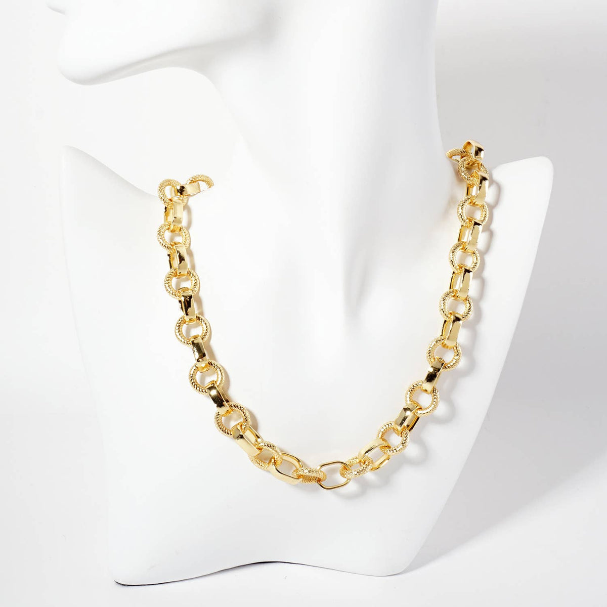 18K-Gold-Dipped 14-12mm Textured Chain Necklace