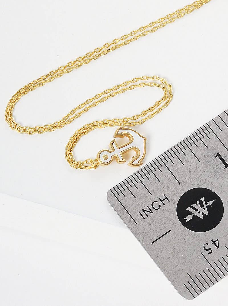 Gold White Shelled Anchor Necklace