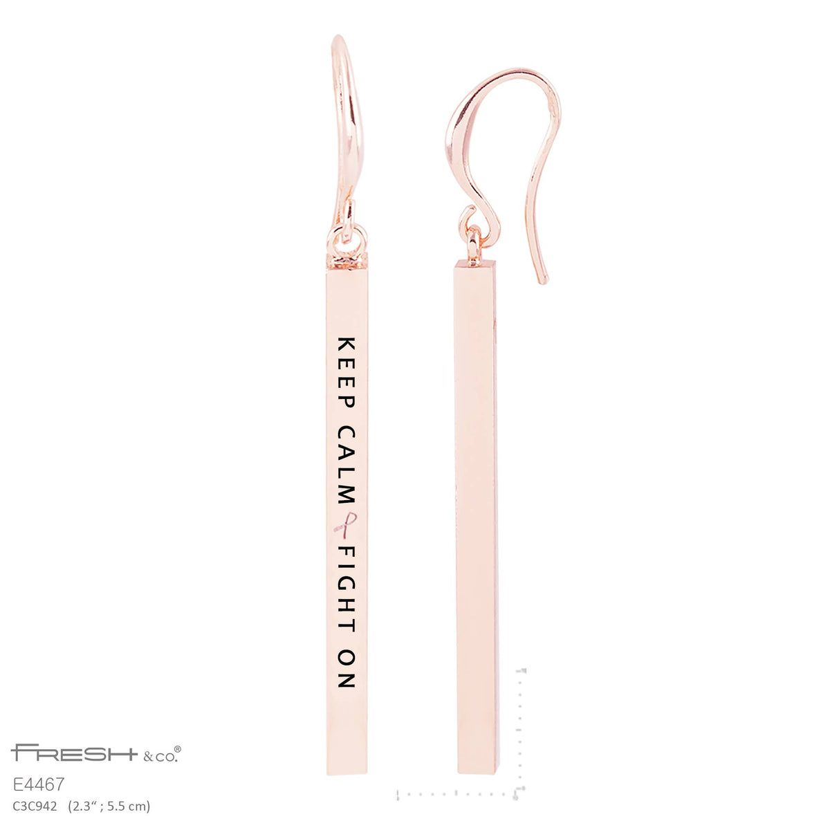 Keep Calm & Fight On Engraved Bar Dangle Earrings
