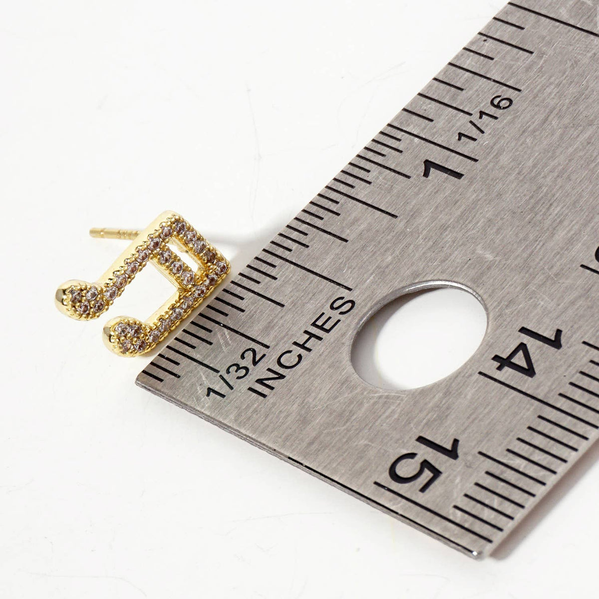 Pave-Set 11mm Musical-Note Brass Stud Earrings