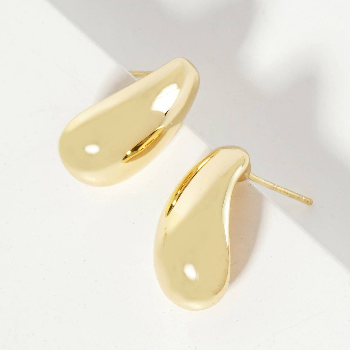 Polished Brass Teardrop-Shaped Stud Earrings