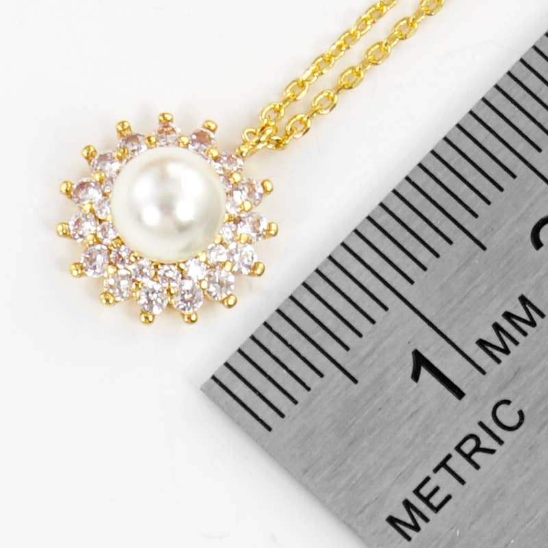 Bridesmaid Pearl & Crystal Sunburst Pendant Necklace