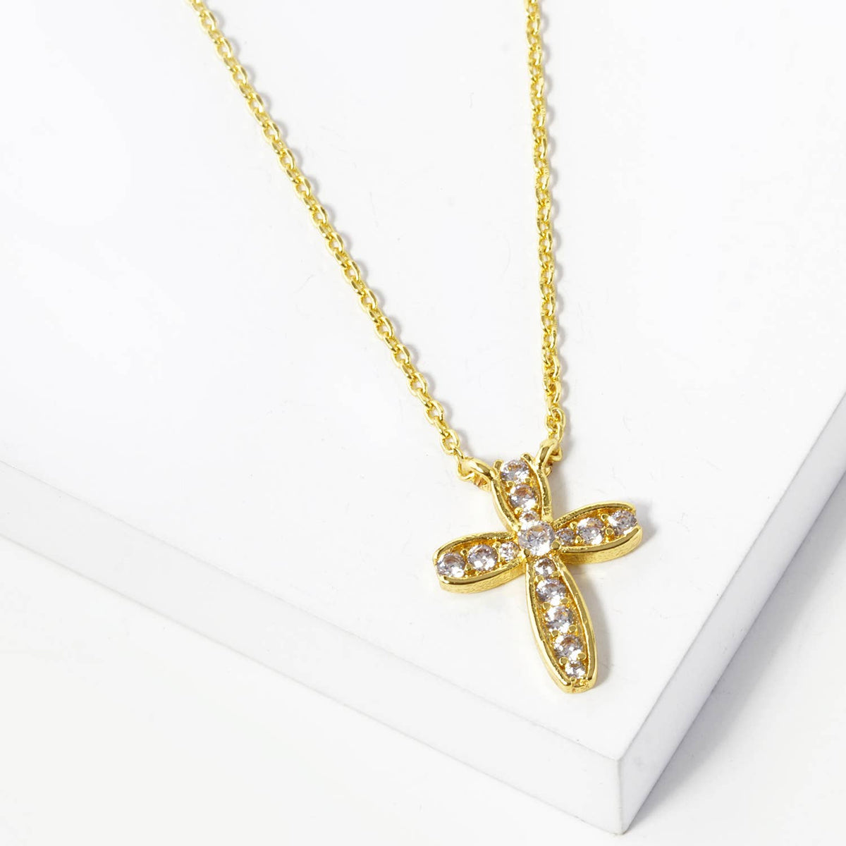 Dainty Rhinestone Cross Pendant Necklace