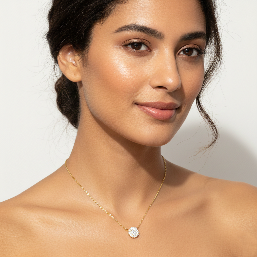 Minimalist Round Halo Cubic Zirconia Pendant Necklace