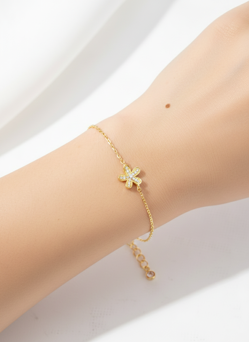 Dainty Pavé Flower Charm Bracelet