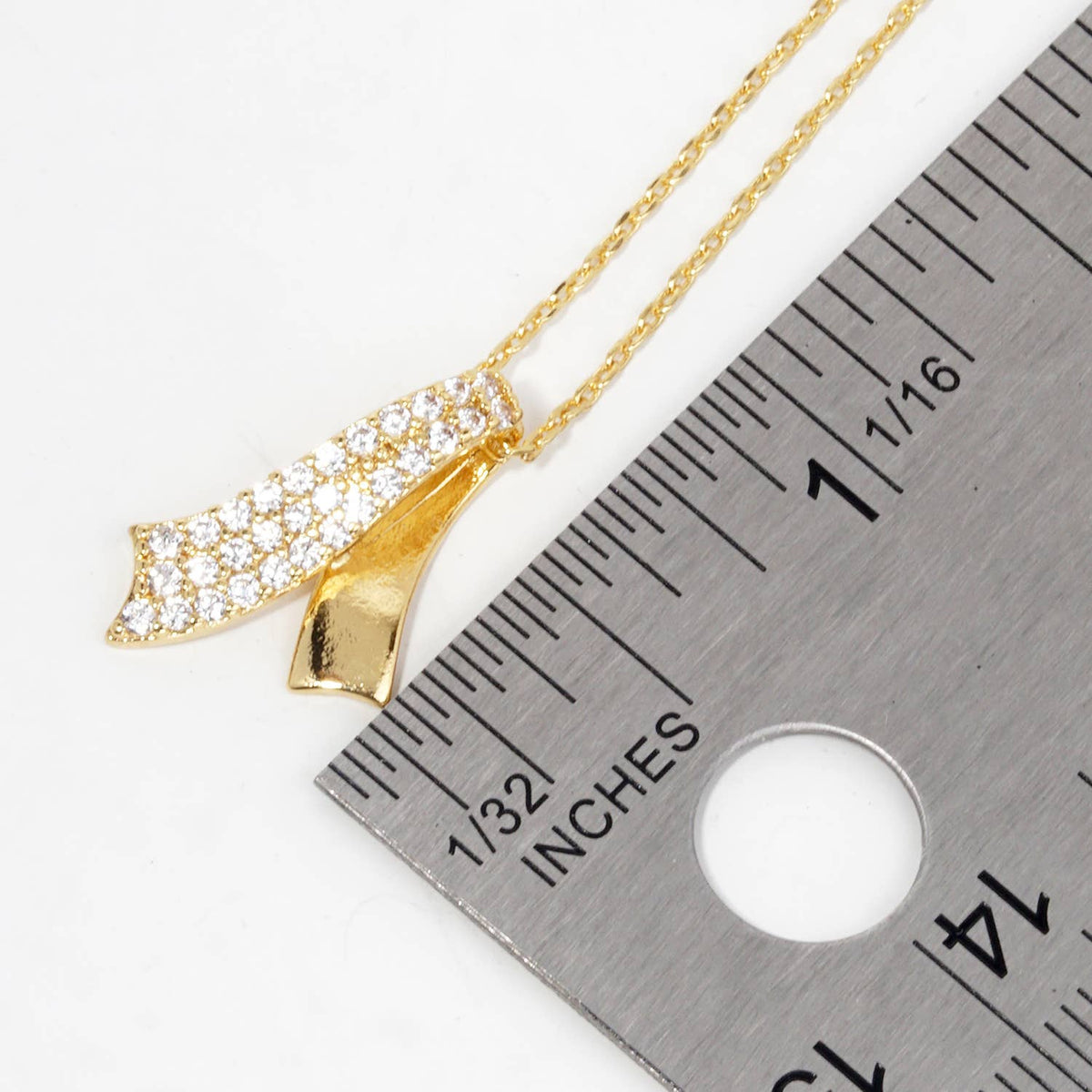 Elegant Pave Crystal Layered Ribbon Pendant Necklace
