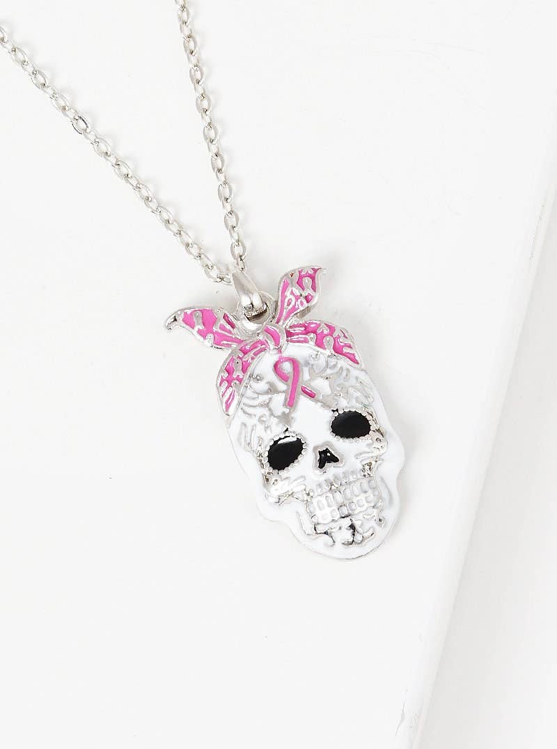 Breast Cancer Awareness Sugar Skull Necklace