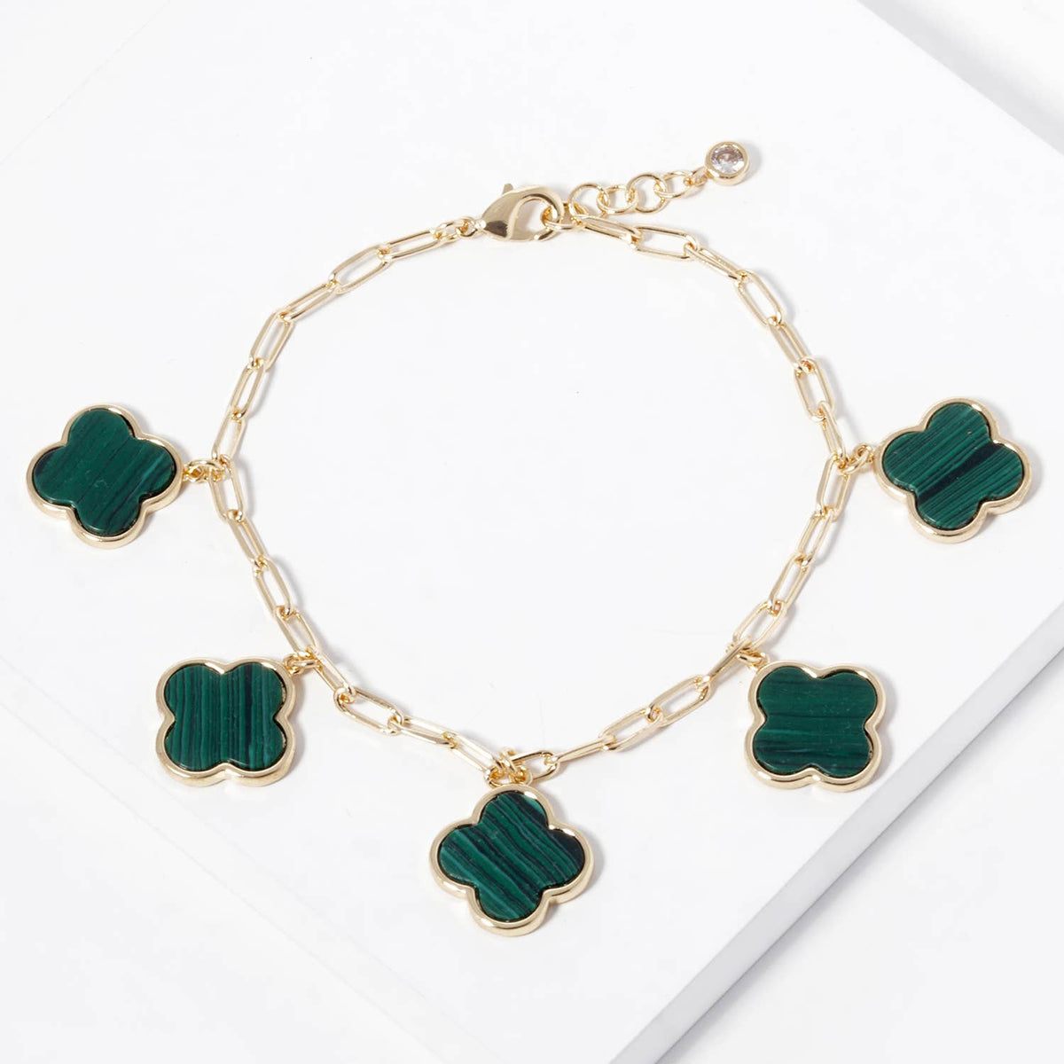 Mother of Pearl Clover Charm Paperclip Link Bracelet