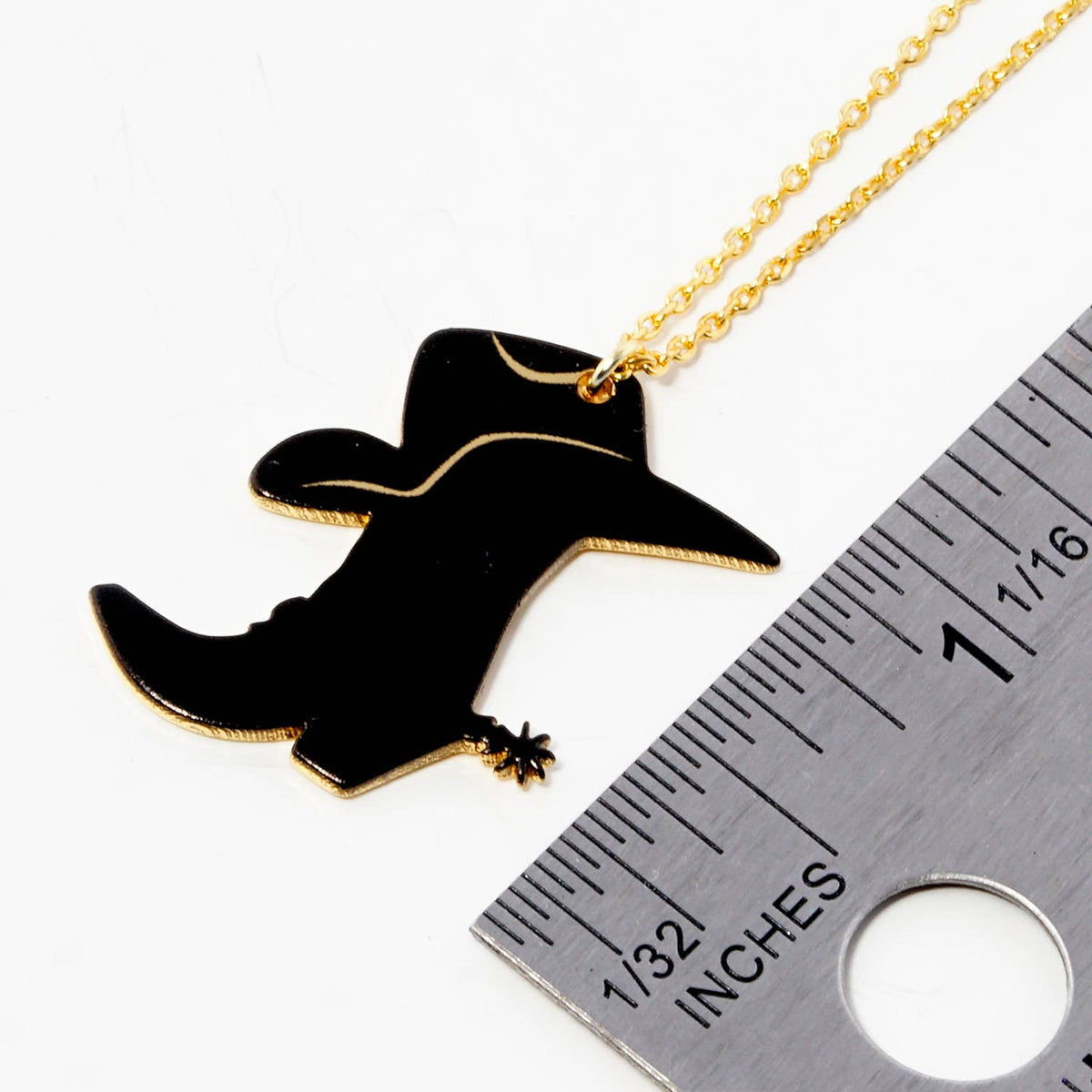 Minimalist Black Enamel Cowboy Boot & Hat Pendant Necklace