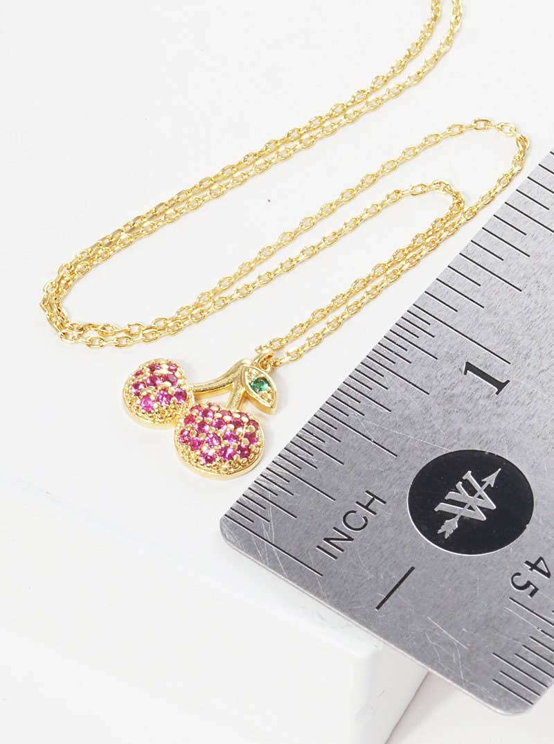Cubic Zirconia Cherry Charm Necklace