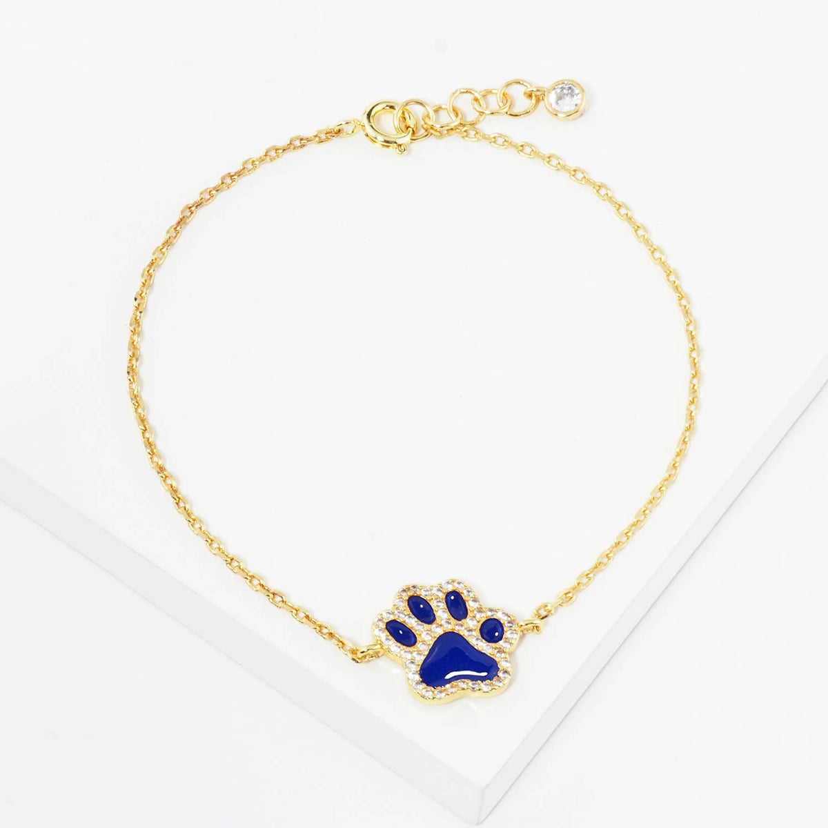 Colorful Paw Print Gold-Dipped Bracelet with Cubic Zirconia