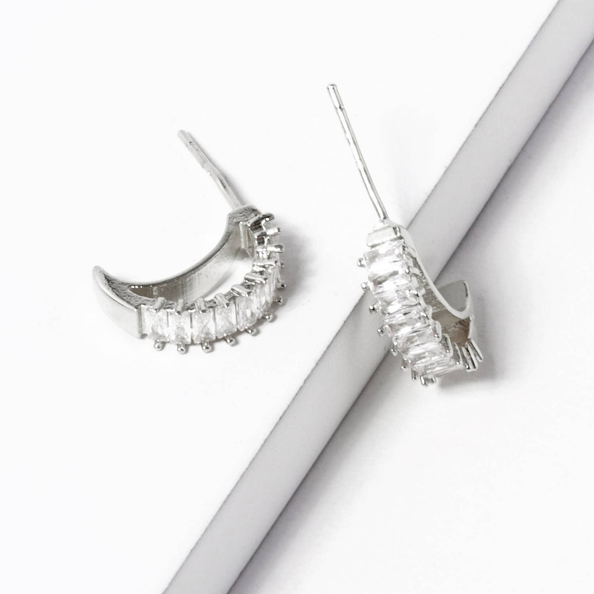 Dainty Baguette Cubic Zirconia Half-Hoop Earrings
