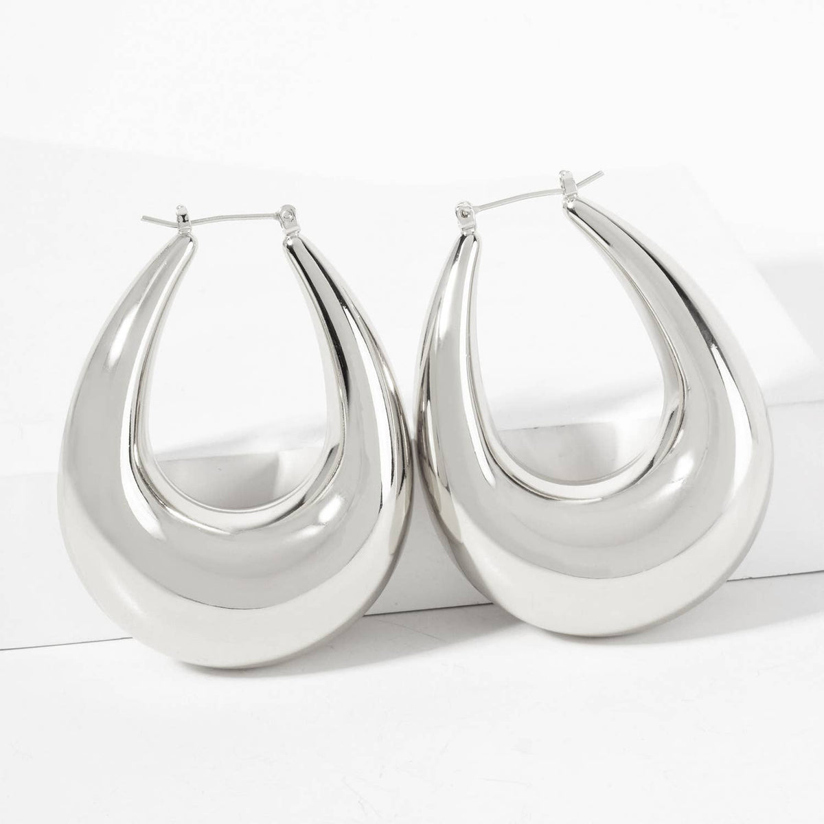 Polished Brass Hollow Tapered Teardrop Tube Hoop Earrings