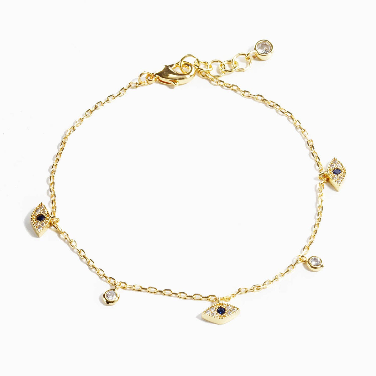 Gold Dipped Cubic Zirconia Evil Eye Charm Bracelet